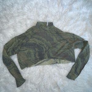 Urban Outfitters green print extra soft cropped long sleeve